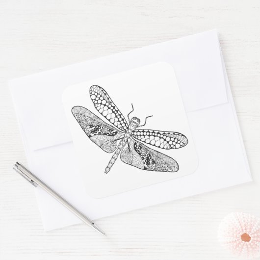 Dragonfly Zendoodle Vierkante Sticker (Envelop)