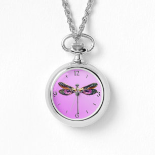 Dragonfly - zilver, goud, paars en zwart horloge