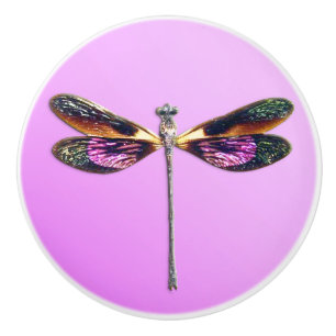 Dragonfly - zilver, goud, paars en zwart keramische knop