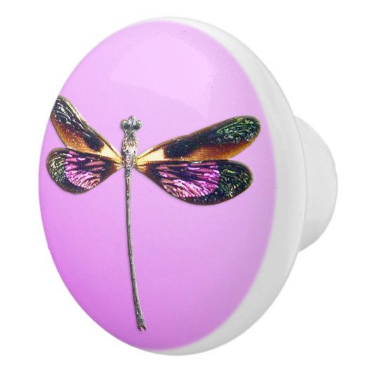 Dragonfly - zilver, goud, paars en zwart keramische knop (Rechts)