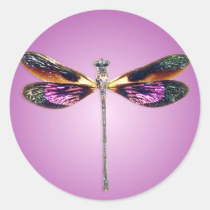Dragonfly - zilver, goud, paars en zwart ronde sticker