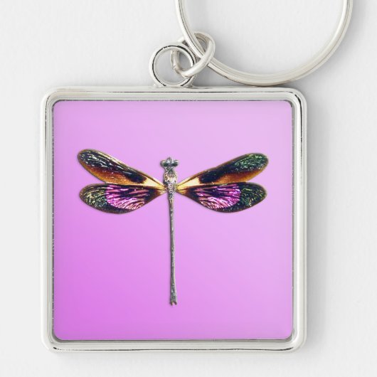 Dragonfly - zilver, goud, paars en zwart sleutelhanger (Voorkant)