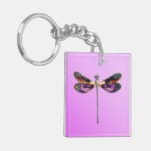 Dragonfly - zilver, goud, paars en zwart sleutelhanger (Voorkant Links)