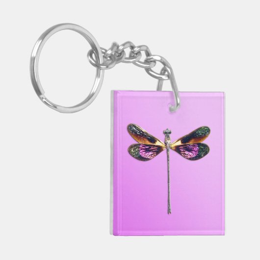 Dragonfly - zilver, goud, paars en zwart sleutelhanger (Voorkant Links)