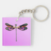 Dragonfly - zilver, goud, paars en zwart sleutelhanger (Achterkant)