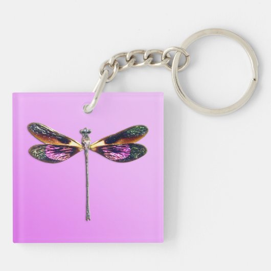 Dragonfly - zilver, goud, paars en zwart sleutelhanger (Achterkant)