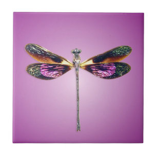 Dragonfly - zilver, goud, paars en zwart tegeltje