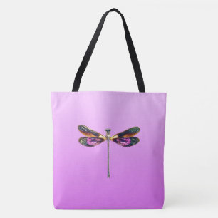 Dragonfly - zilver, goud, paars en zwart tote bag