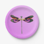 Dragonfly - zilver, goud, paars op violet papieren bordje (Voorkant)