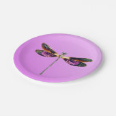 Dragonfly - zilver, goud, paars op violet papieren bordje (Gekanteld)