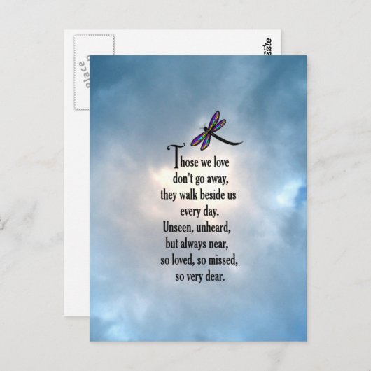 Dragonfly "Zo geliefd" gedicht Briefkaart (Voorkant / Achterkant)