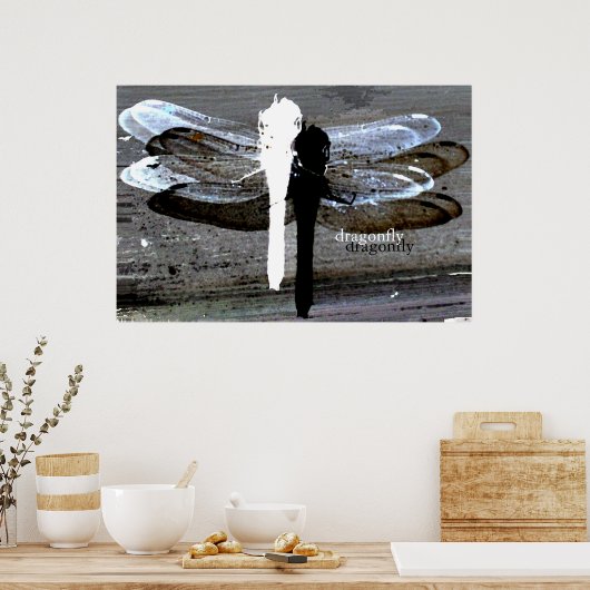 Dragonfly (zwarte en witte doorsnede) poster (Keuken)