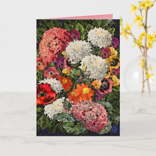 Dragonfly's Garden (Verjaardagskaart) Kaart (Gele Bloem)