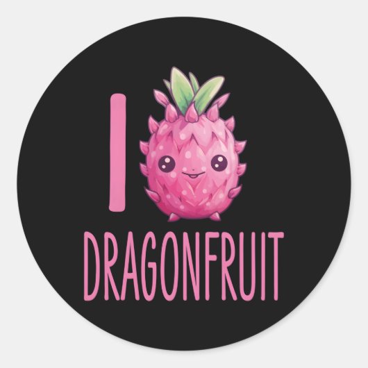 Dragonfruit Kawaii eten Ik hou van Dragonfruit Ronde Sticker (Voorkant)