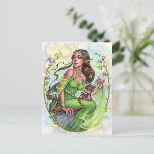 Dragonling Briefkaart Elves Sprookje Fantasy (Staand voorkant)
