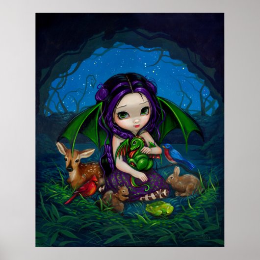 Dragonling Garden 3 fantasy fairy dragon Art Print (Voorkant)