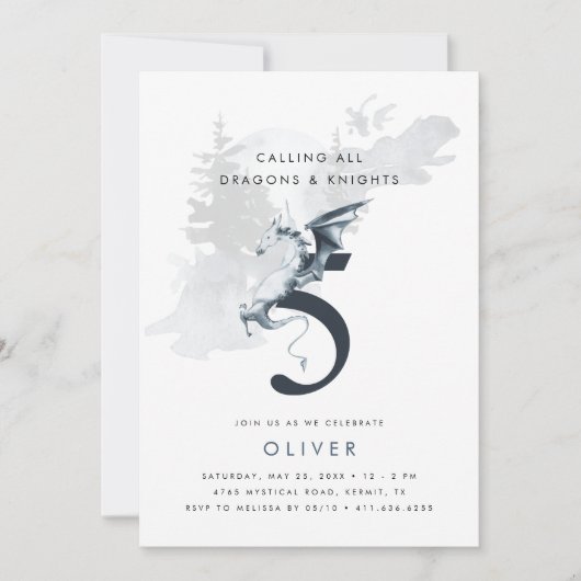 Dragons and Knight Boy Theme 5th Birthday Kaart (Voorkant)