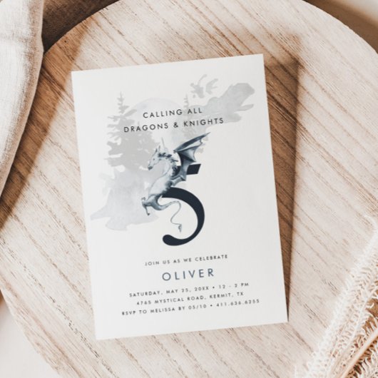 Dragons and Knight Boy Theme 5th Birthday Kaart