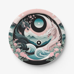 Dragons Bloemrijke Berg Roze Salie Teal Papieren Bordje