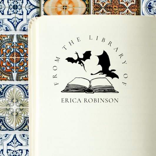 Dragons Book Custom Name Library Rubberstempel