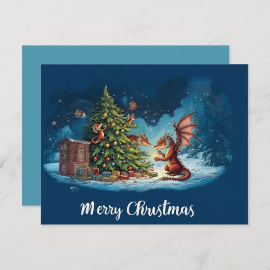 Dragon's Cosy Christmas Eve Feestdagenkaart (Voorkant / Achterkant)