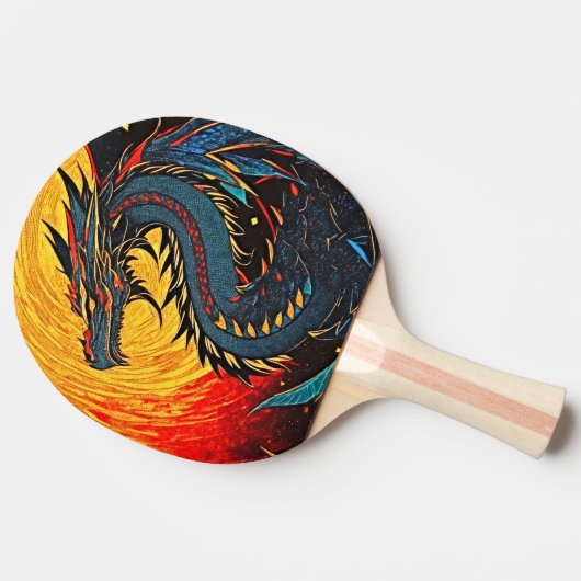 Dragon's Dance - Retro Art Tafeltennisbatje (Zijkant)