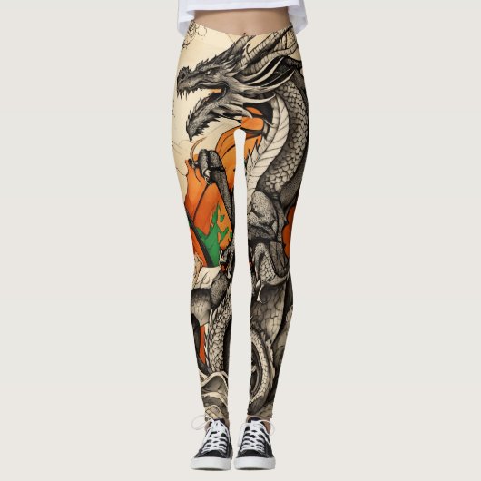Dragon's Dance: Stijlvolle Chinese Dragon Leggings (Voorkant)