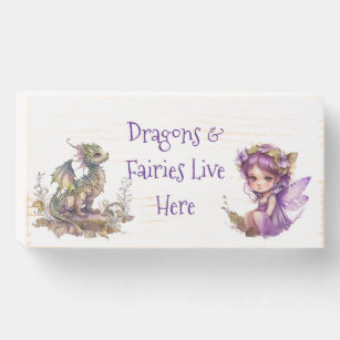 Dragons en feiers live hier Sign/Fairy Garden Sign Houten Kist Print