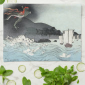 Dragon's Fury Zee Battle voor de berg Fuji Theedoek (Gevouwen)