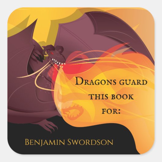 Dragons Guard Dit boek vuurt Paarse rode kookplaat Vierkante Sticker (Voorkant)