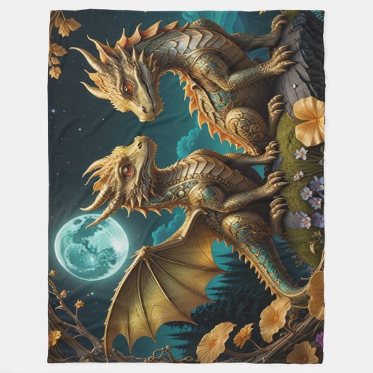 Dragon's in the moonlight fleece deken (Voorkant)