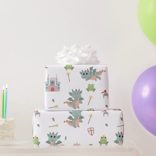 Dragons Knights Sprookjesachtig Middeleeuws Kastee Cadeaupapier (Feestgeschenken)