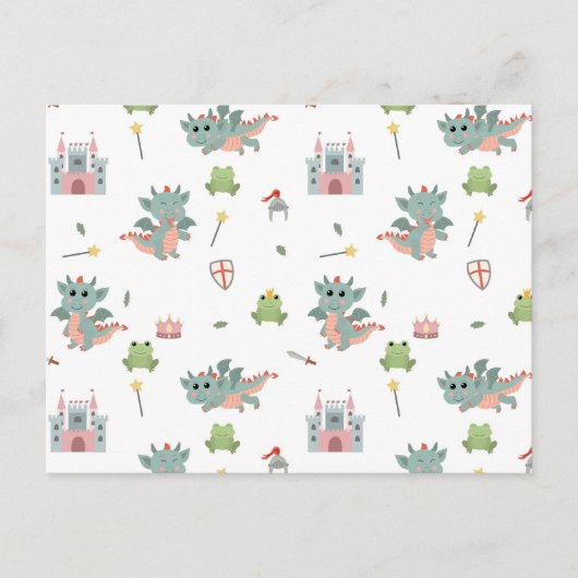 Dragons Knights Sprookjesachtig Middeleeuws Kastee Feestdagenkaart (Voorkant)