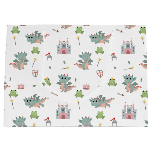 Dragons Knights Sprookjesachtig Middeleeuws Kastee Groot Cadeauzakje (Voorkant)