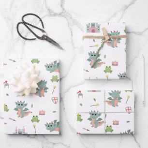 Dragons Knights Sprookjesachtig Middeleeuws Kastee Inpakpapier Vel