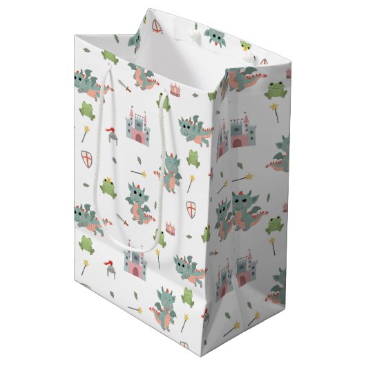 Dragons Knights Sprookjesachtig Middeleeuws Kastee Medium Cadeauzakje (Voorkant Gekanteld)