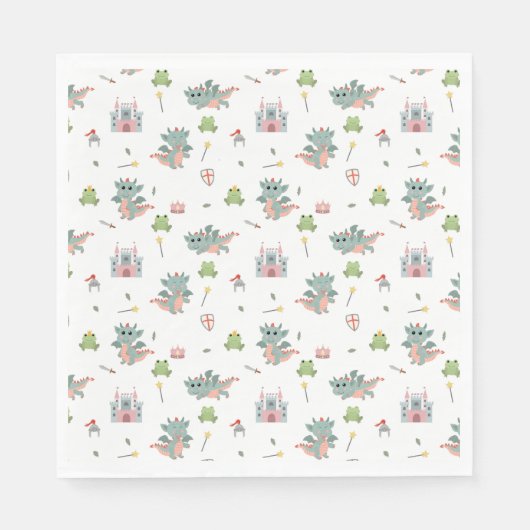 Dragons Knights Sprookjesachtig Middeleeuws Kastee Servet (Voorkant)