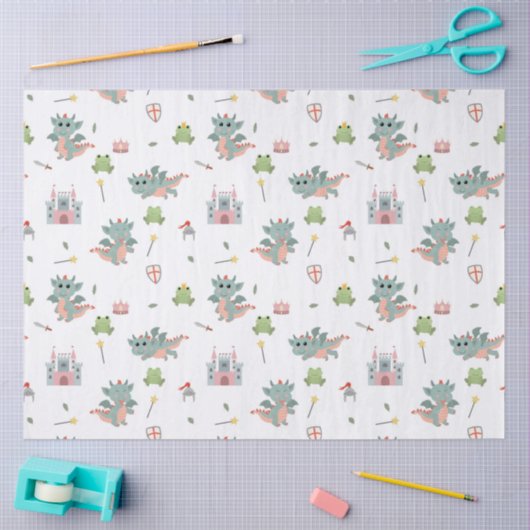 Dragons Knights Sprookjesachtig Middeleeuws Kastee Tissuepapier (Craft)