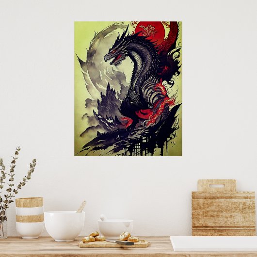 Dragon's Majesteit: boeiende inkttekeningen Poster (Keuken)
