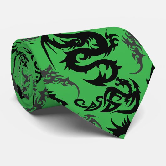 Dragons outline pattern 05.b.DOLP01.Green BG Stropdas (Opgerold)