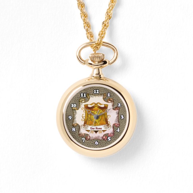 Dragons Shield Family Crest Achternaam Horloge (Voorkant)