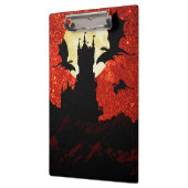 Dragons vliegen, rotskasteel, volle maan, zonsopga klembord (Links)