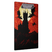 Dragons vliegen, rotskasteel, volle maan, zonsopga klembord (Rechts)