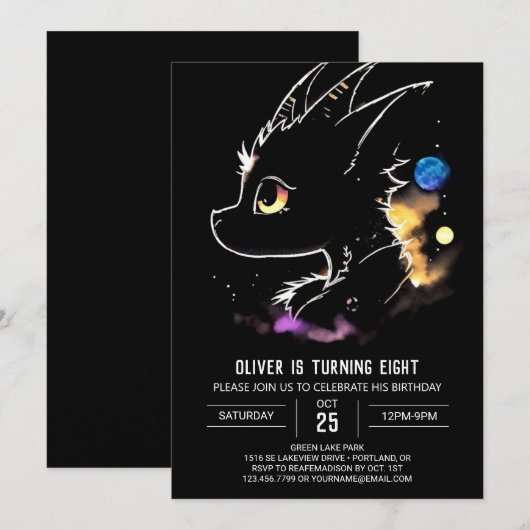 Dragon's Waterverf dromerige verjaardagsuitnodigin Kaart (Voorkant / Achterkant)