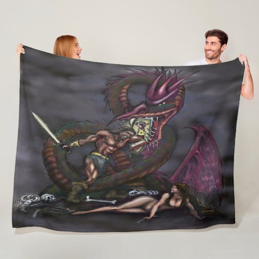 Dragonslayer Fantasy Art Fleece Blanket Deken (In situ)