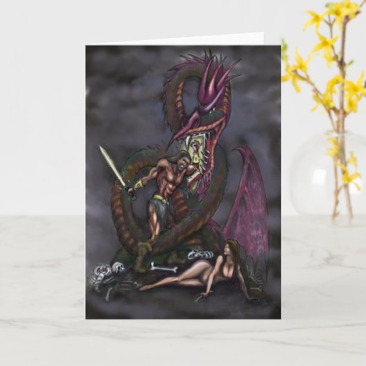 Dragonslayer Fantasy Art Kaart (Gele Bloem)