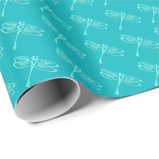 Dragonvliegen, bleek aqua op turquoise cadeaupapier (Rol Hoek)