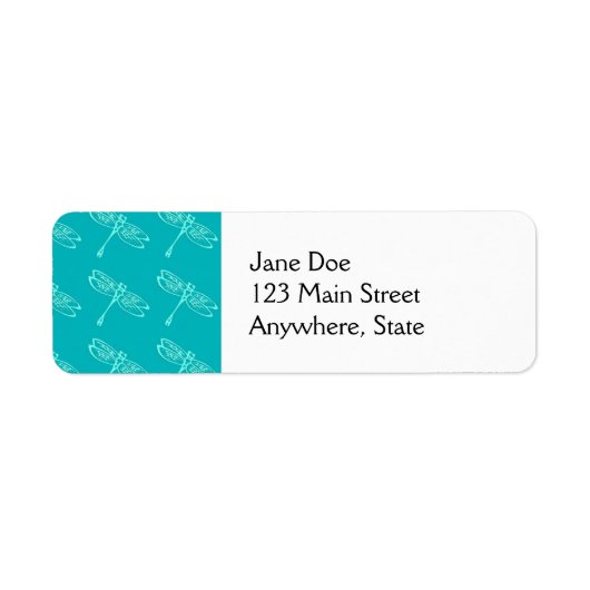 Dragonvliegen, bleek aqua op turquoise etiket (Voorkant)