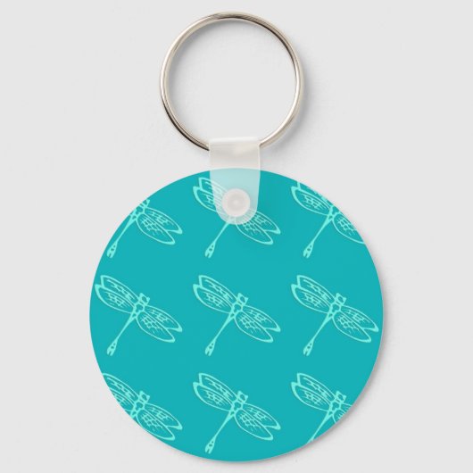 Dragonvliegen, bleek aqua op turquoise sleutelhanger (Voorkant)