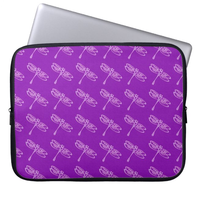 Dragonvliegen, bleke orchidee op diep paars laptop sleeve (Voorkant)